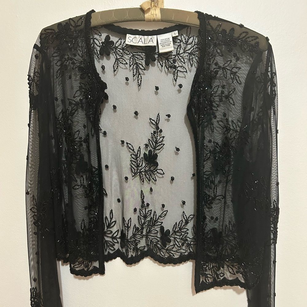Scala Sheer Black Embroidered Blouse